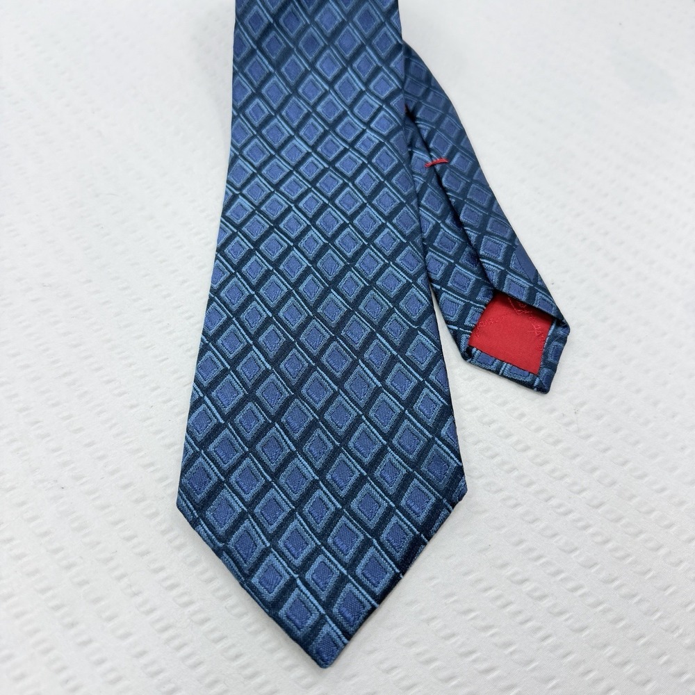 Vintage Salvatore Ferragamo Blue Geometric 100% Silk Tie Made in Italy Mens